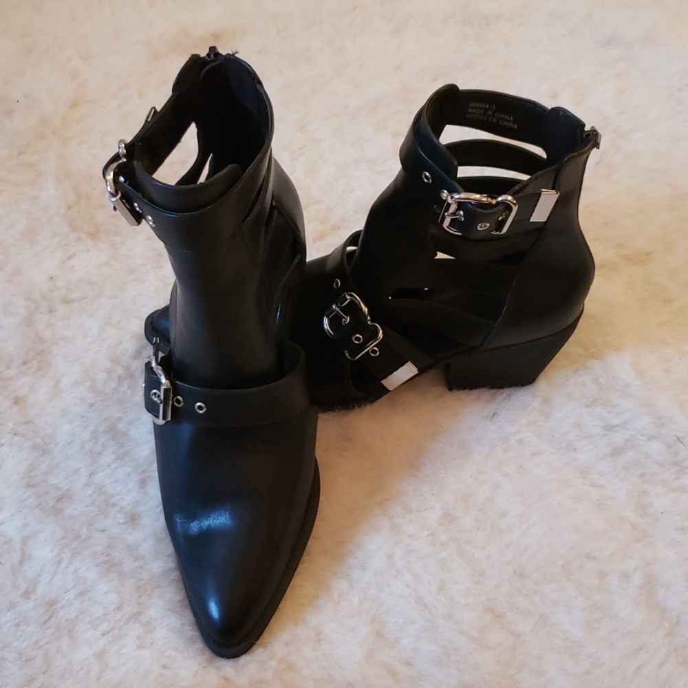 Black faux leather cut out bootie